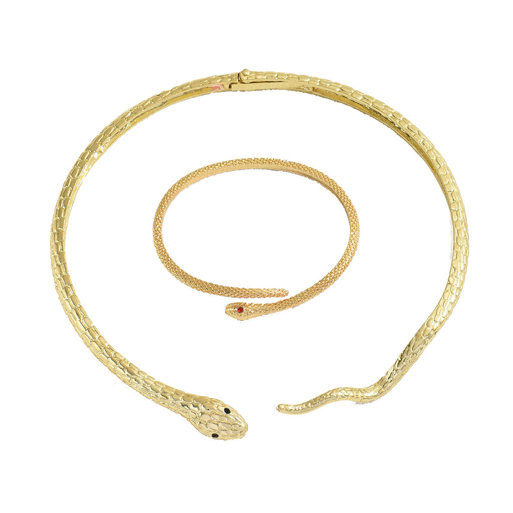 Gold Snake Necklace & Bracelet Set – Bold Luxury Statement Jewelry